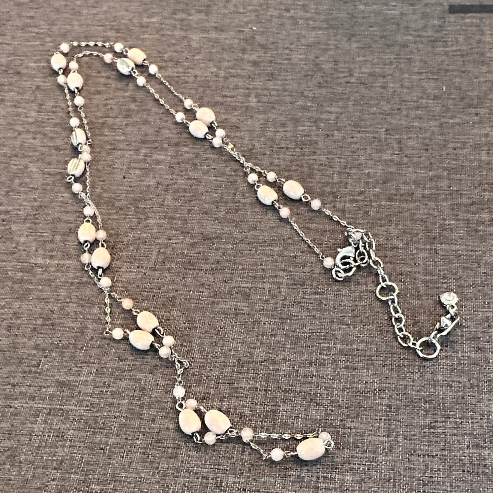 Elegant Silver and Pink Beaded Necklace